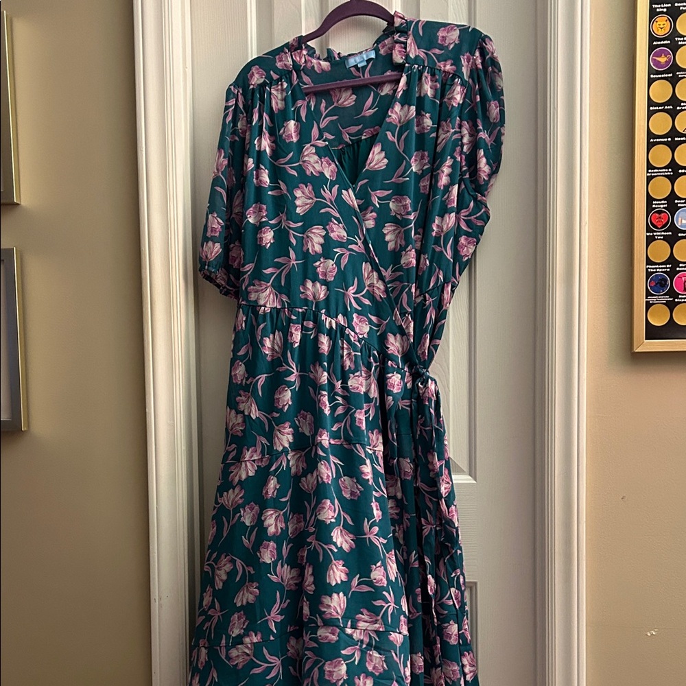Draper James Teal and Pink Floral Long Sleeve Dress